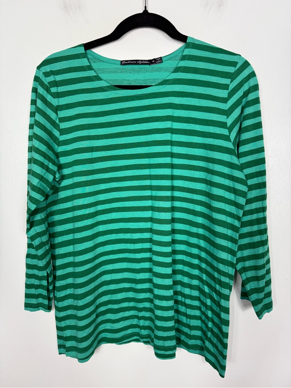 Gudrun Sjoden Green Striped Cotton Blend Top Medium